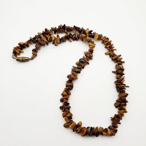 VTG Tiger's Eye Nugget Chips Beaded Necklace Surfer Beach Resort Boho Festival